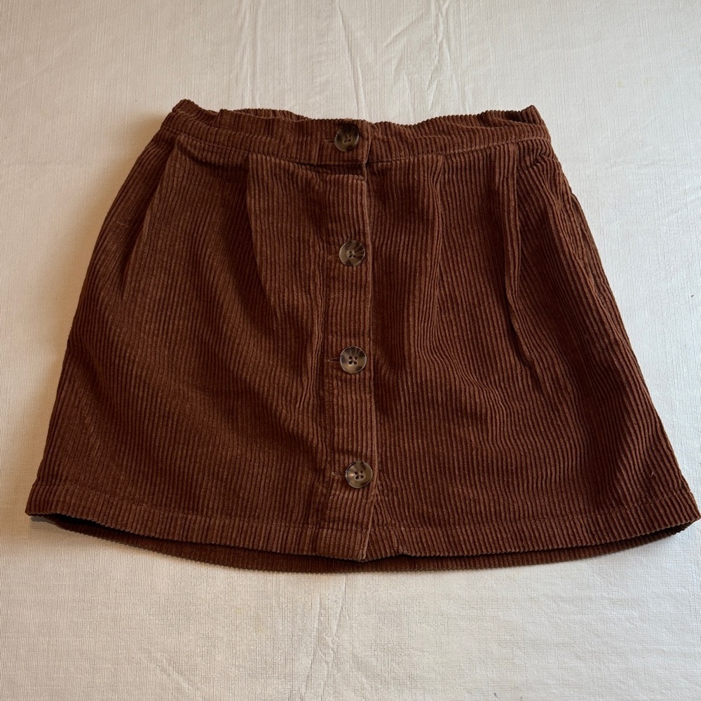 GAP Kids Chocolate Brown Button Front Corduroy Mini Skirt Size M
